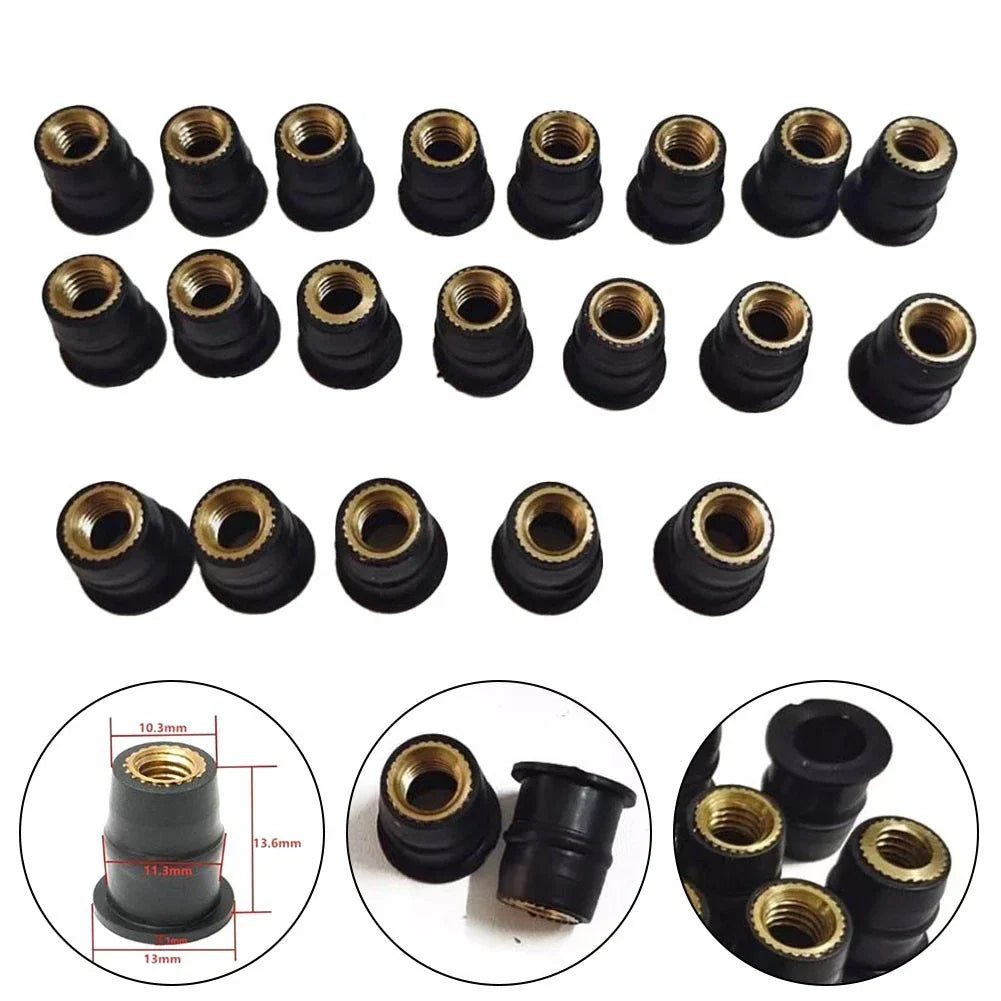 M6 Rubber Brass Well Nuts / Set of 20 / Well Nuts for Motorcycle Fairing