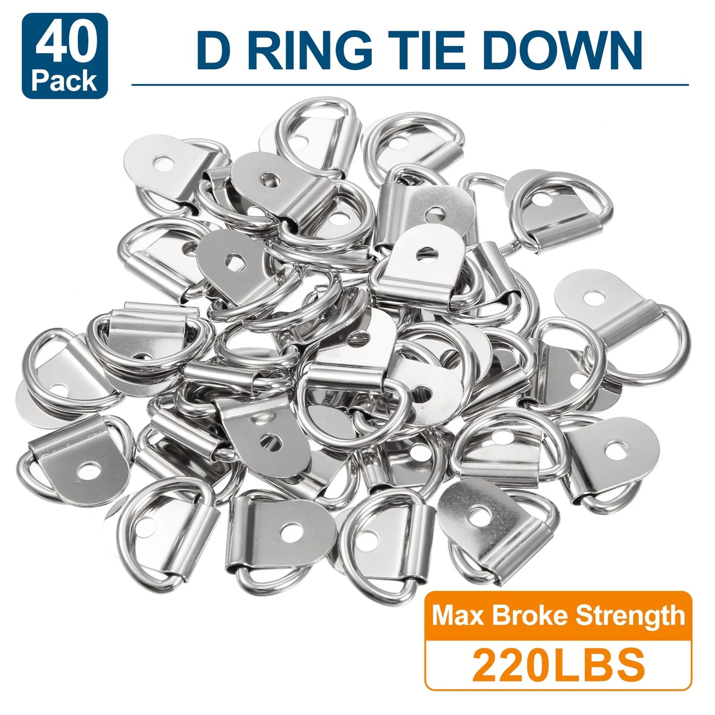 40pcs D Ring Tie Down Anchor 3mm for Cars Trucks RVs Boats (Silver Tone)