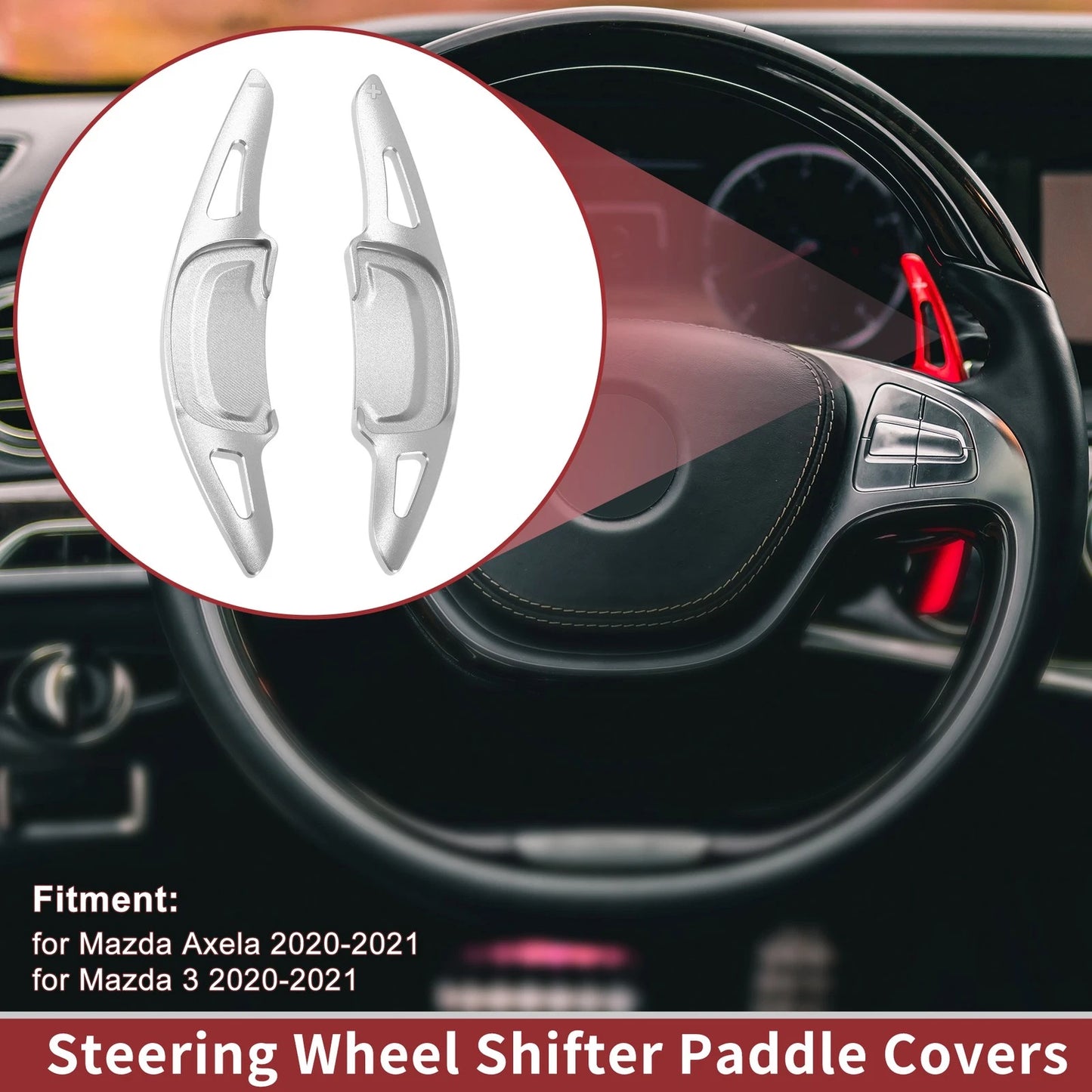 Set of 2 Silver Tone Aluminum Alloy Steering Wheel Paddles for Mazda Axela (2020–2021)