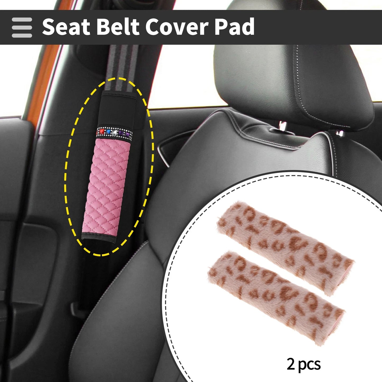 Set of 2 Pink Seat Belt Cover Pads for Universal Fit (26cm)