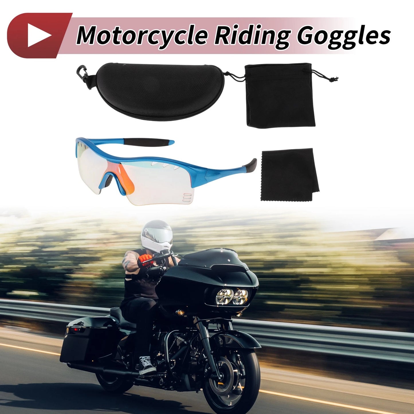 Motorcycle Riding Goggles for Various Models (Light Red Lens, Blue Frame)