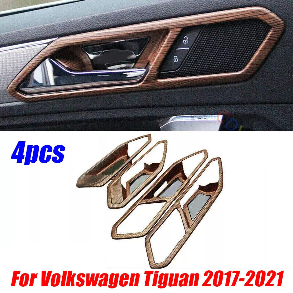 4x Wood Grain Door Handle Bowl Cover Frame for Volkswagen Tiguan (2017–2021)