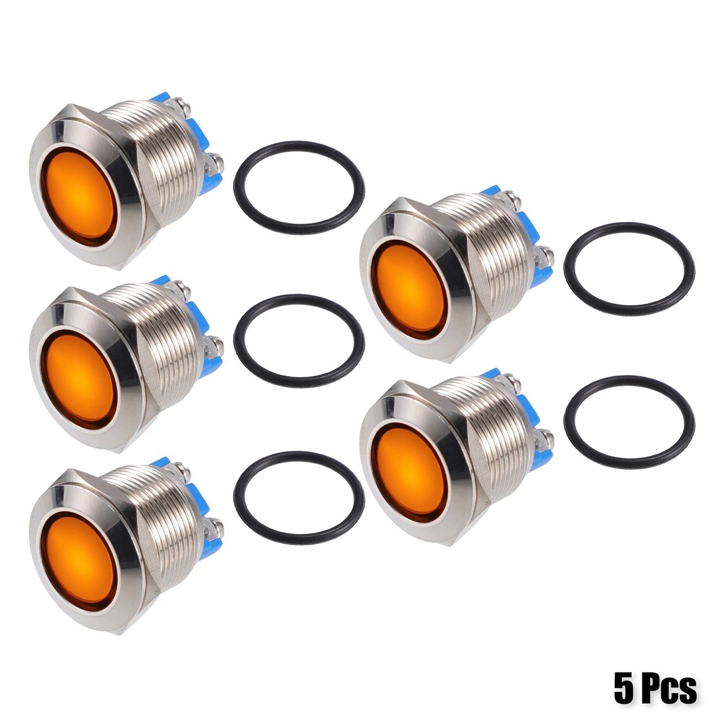 5 Pcs 19mm LED Waterproof Pilot Indicator Light for Universal