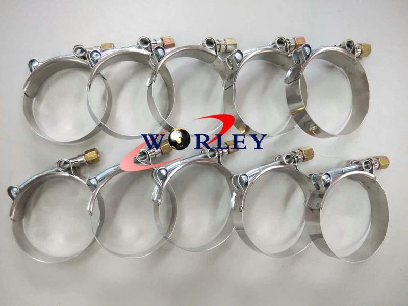Set of 10 Stainless Steel T-Bolt Turbo Hose Clamps (3 Inch, 76mm ID)