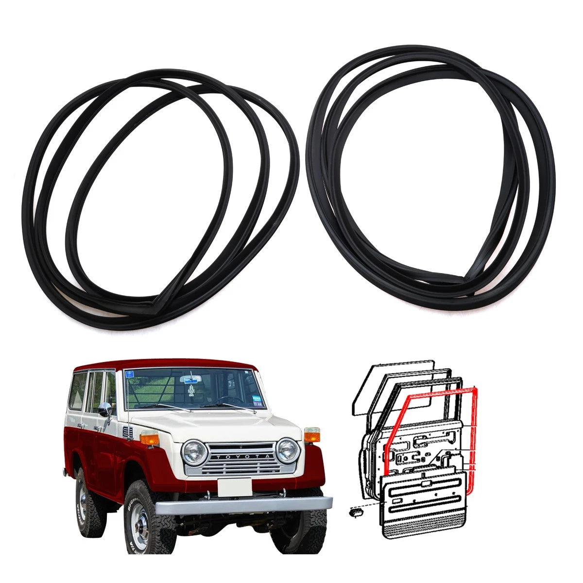 Set of 2 Front Door Weatherstrip Rubber for Toyota Land Cruiser FJ55 FJ56 (1975–1980)