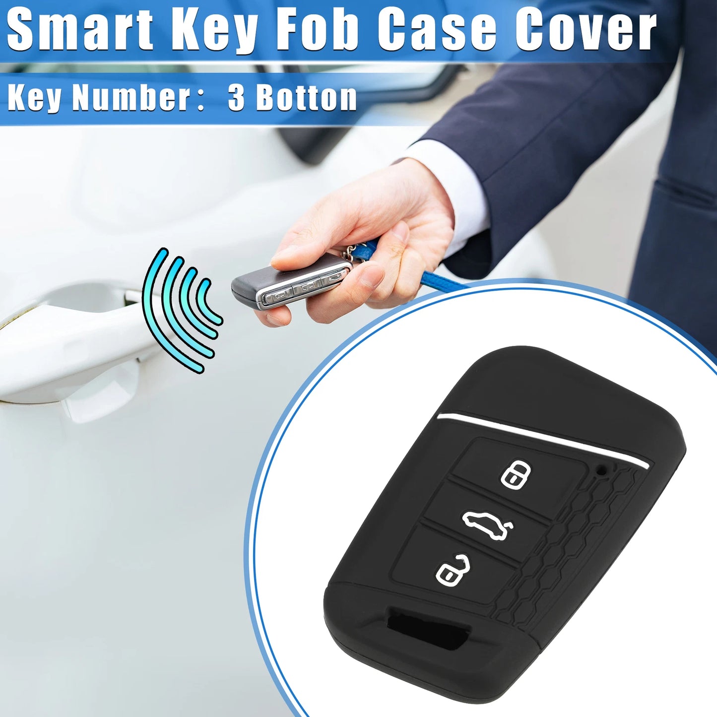 Car Key Fob Cover for Volkswagen Passat B8 (2015–2023) 3 Button Silicone Black