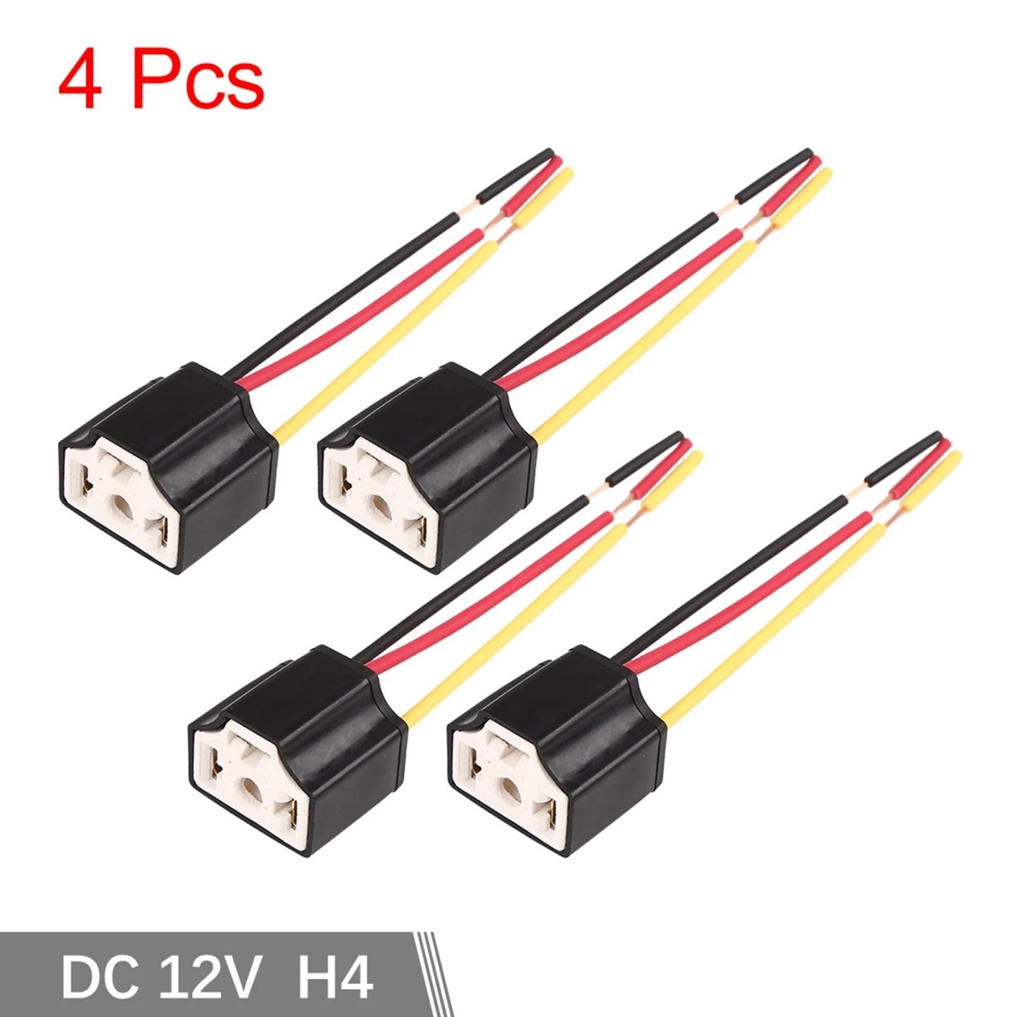 Set of 4 H4 Car Light Socket Female Ceramic Headlight Wire Harness Connectors for Various Models