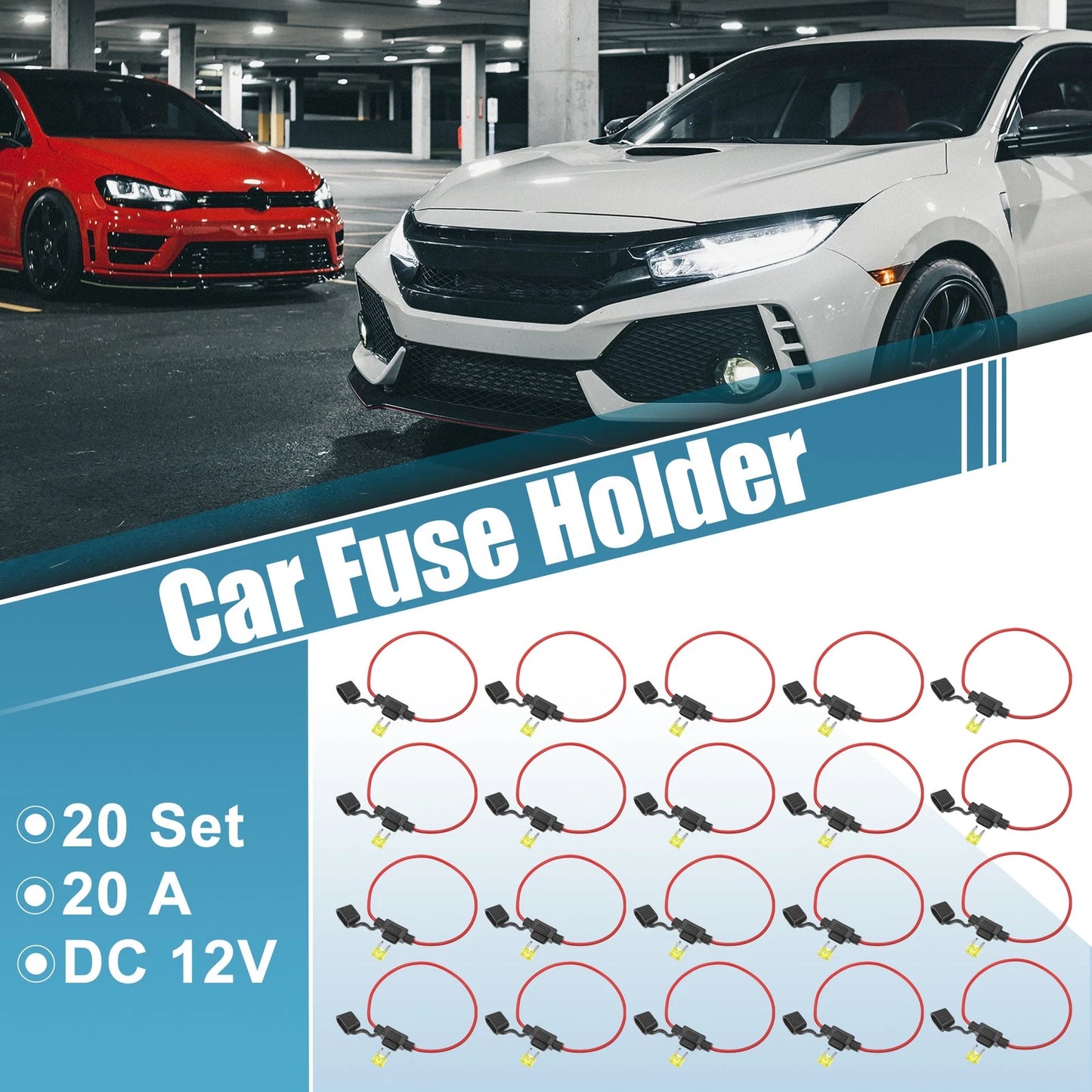Set of 20 Mini Fuse Holders for DC 12V Car ATC Blade Style (Inline)