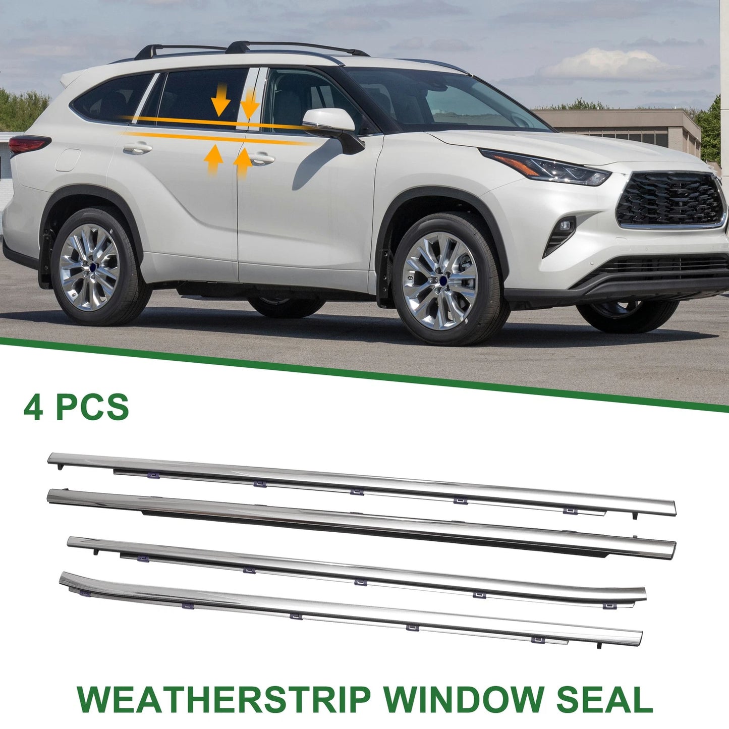 Set of 4 Weatherstrip Window Seal No.757200E080 for Toyota Highlander (2015–2020)