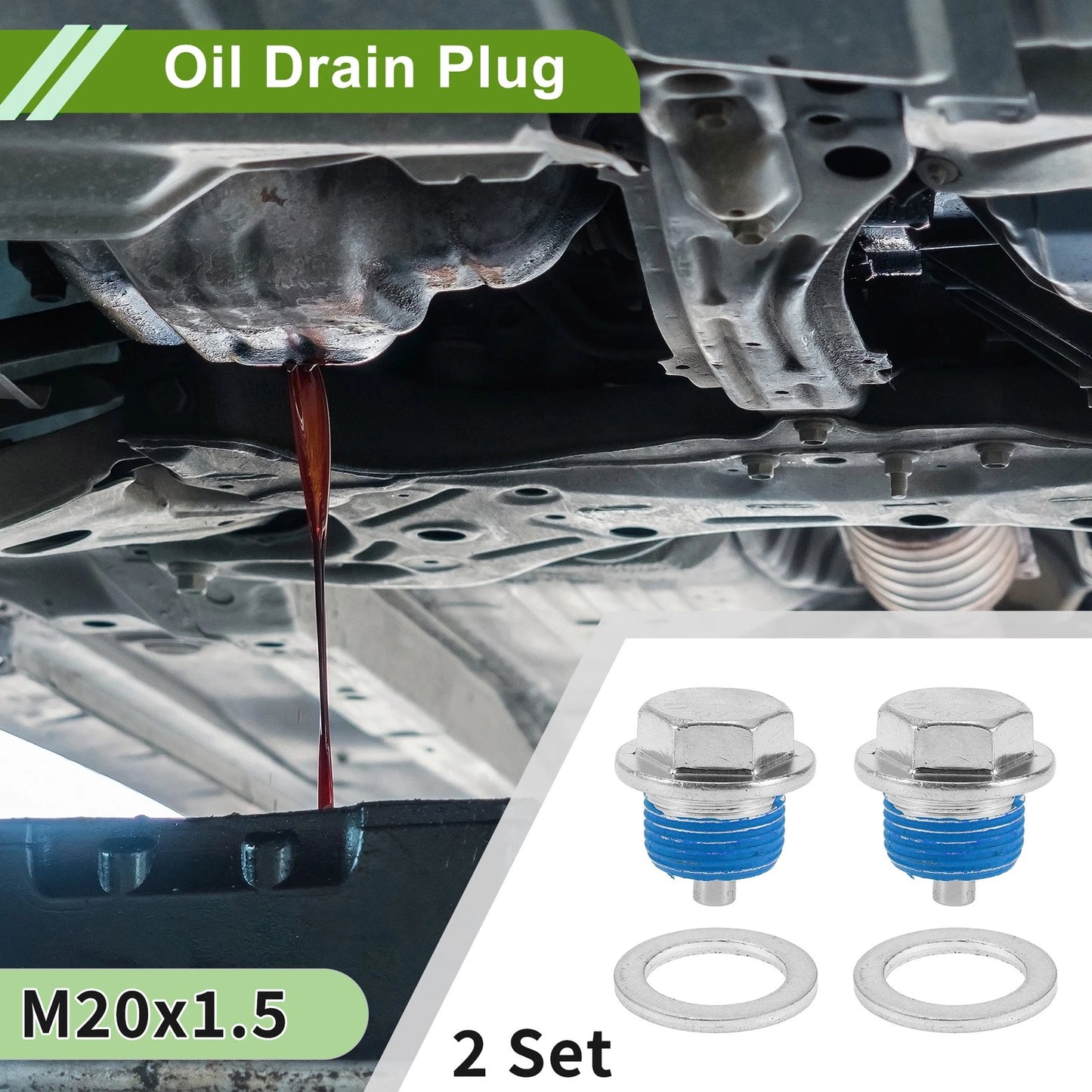 Set of 2 M20x1.5 Aluminum Oil Drain Plug with Gasket for Car