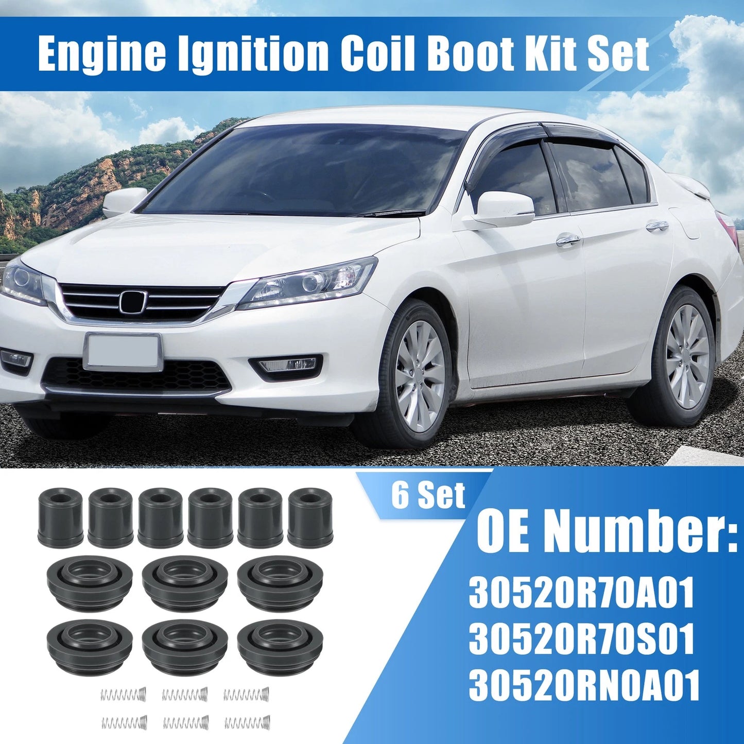 Set of 6 Ignition Coil Boot Kit No. 30520R70A01/30520R70S01 for Honda