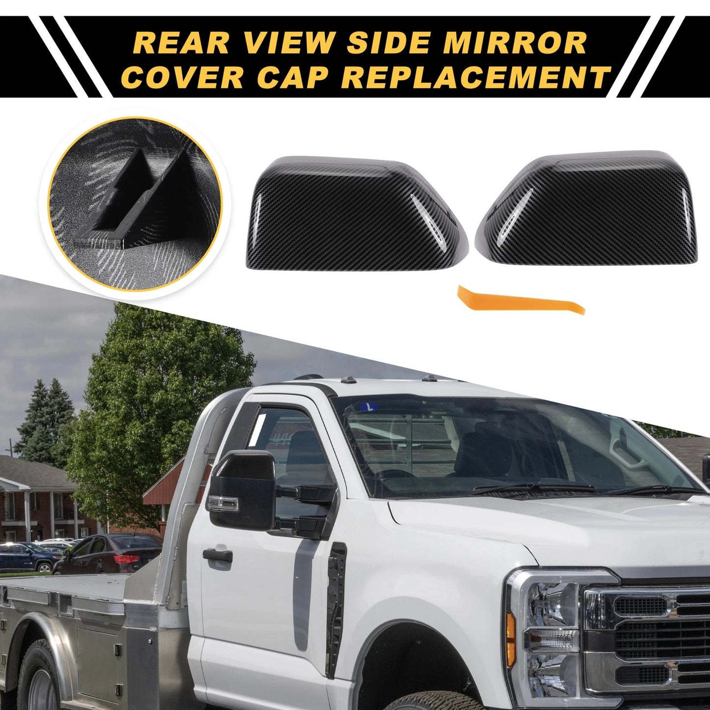 Set of 2 Rearview Mirror Cover Caps Black Carbon Fiber for Ford F-250 F-350 F-450