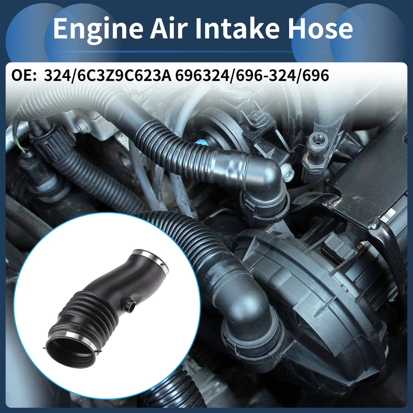 Engine Air Intake Hose for Ford F-250 (No. 696324) Rubber Clamp