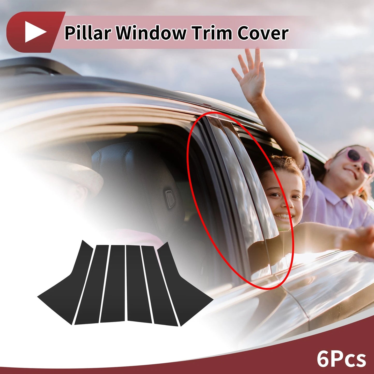 Set of 6 Door Pillar Window Trim for Land Rover Range Rover Evoque L551 (2019–2023) Black