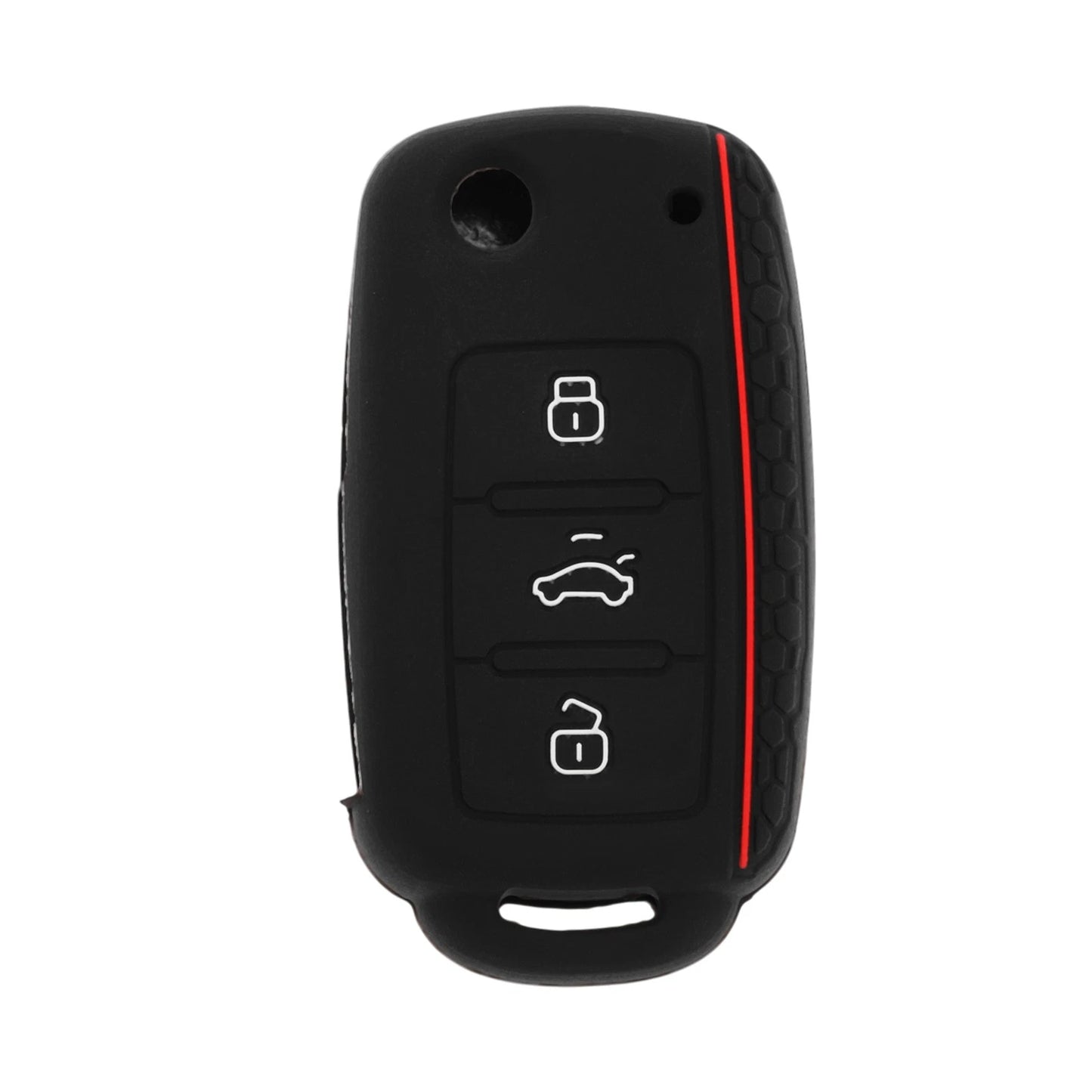 Silicone Car Key Case for VW Up (2011–2023) - Black Red, 3 Buttons