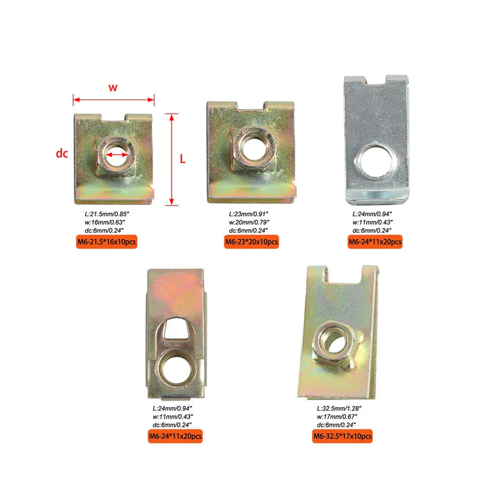 Metal U-Type Base Fender Bumper Fastener Clips for 70X