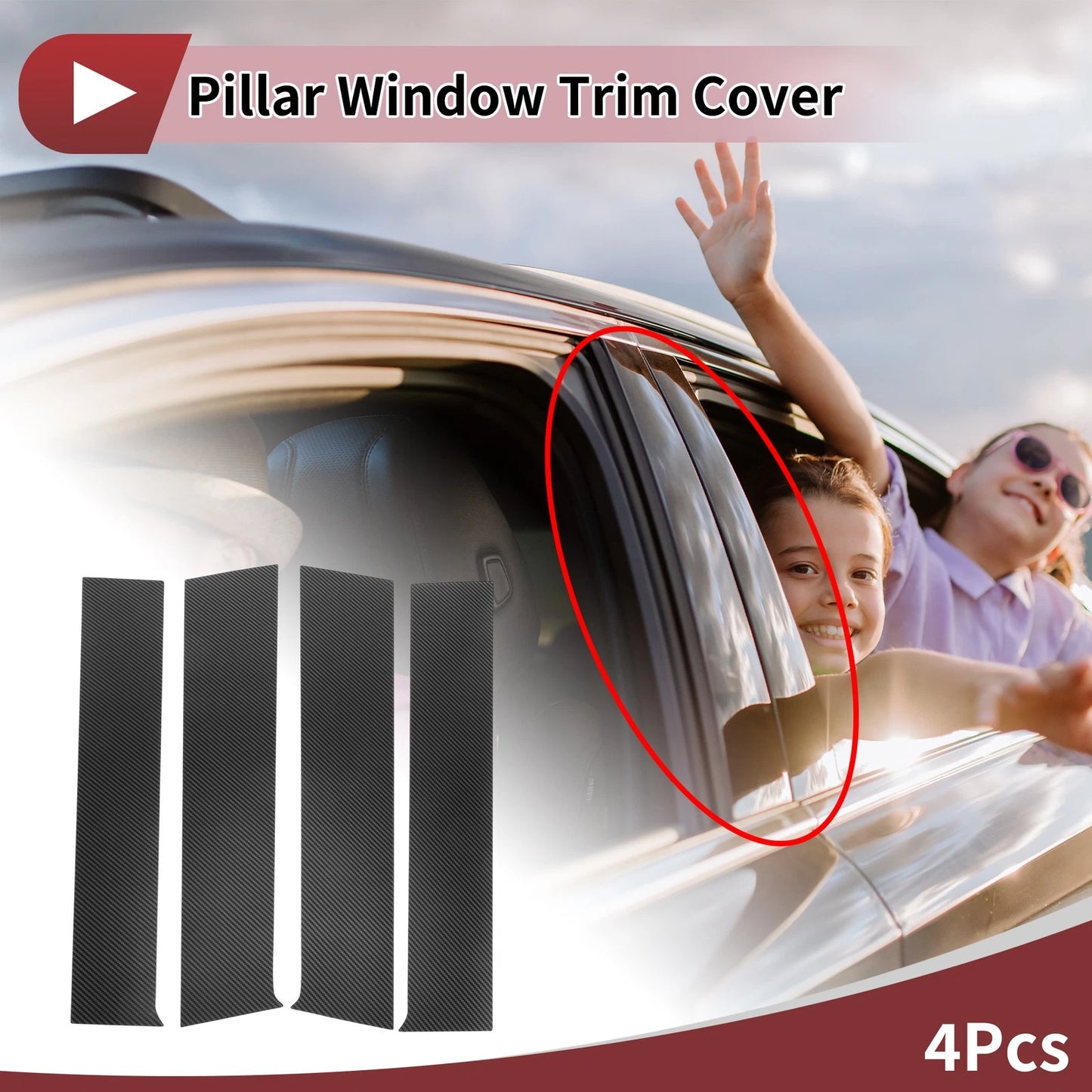 Set of 4 Car Door Pillar Window Trim for Toyota Tacoma (2024–2025) Carbon Fiber