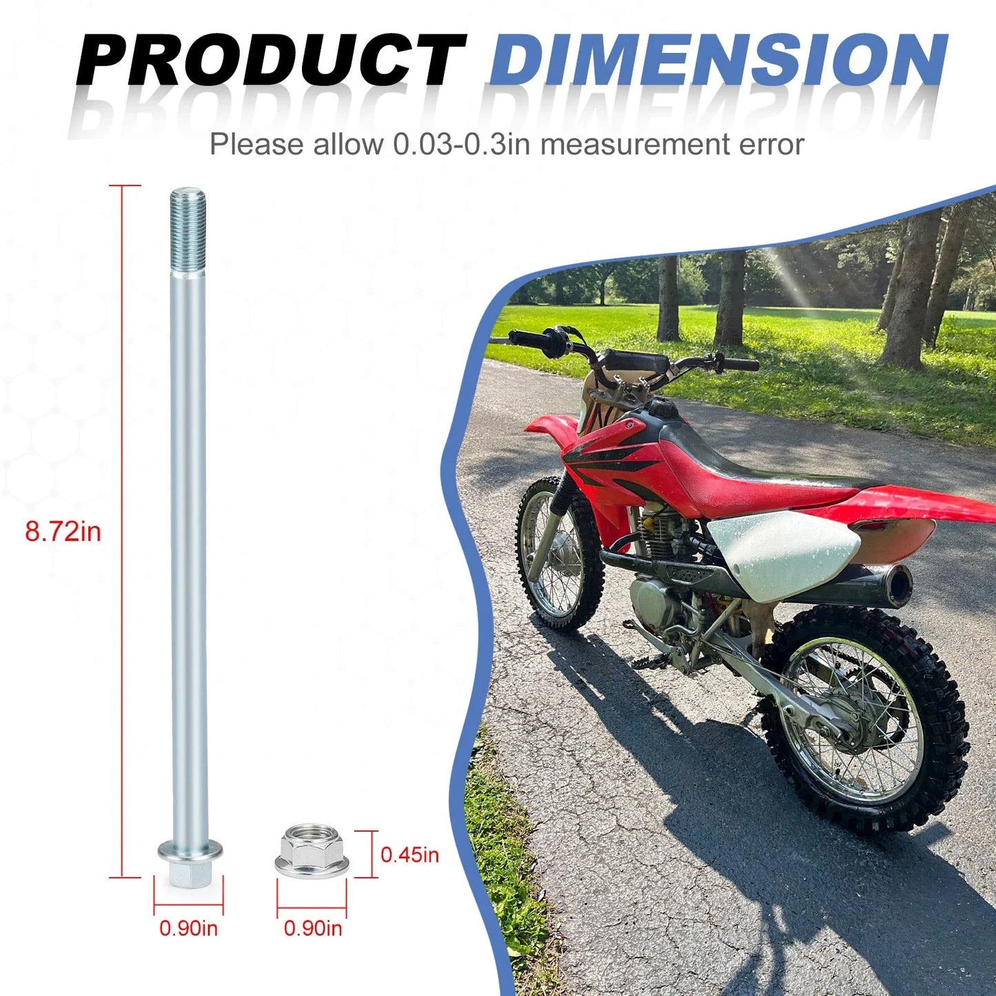 Rear Axle Bolt w/ Nut for Honda XR80R XR100R CRF80F CRF100F (1987–2012)