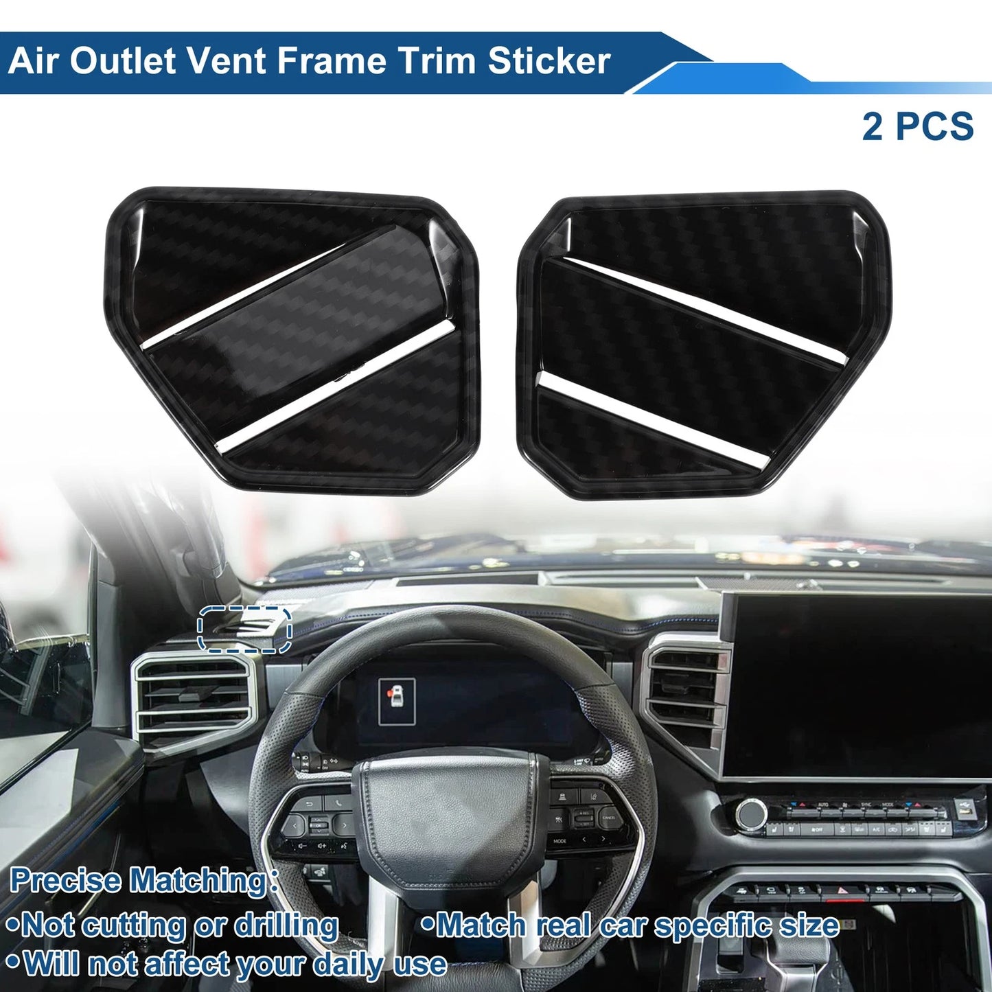 Air Condition Outlet Vent Trim Cover Frame for Toyota Tundra (2014–2021) Carbon Fiber Black