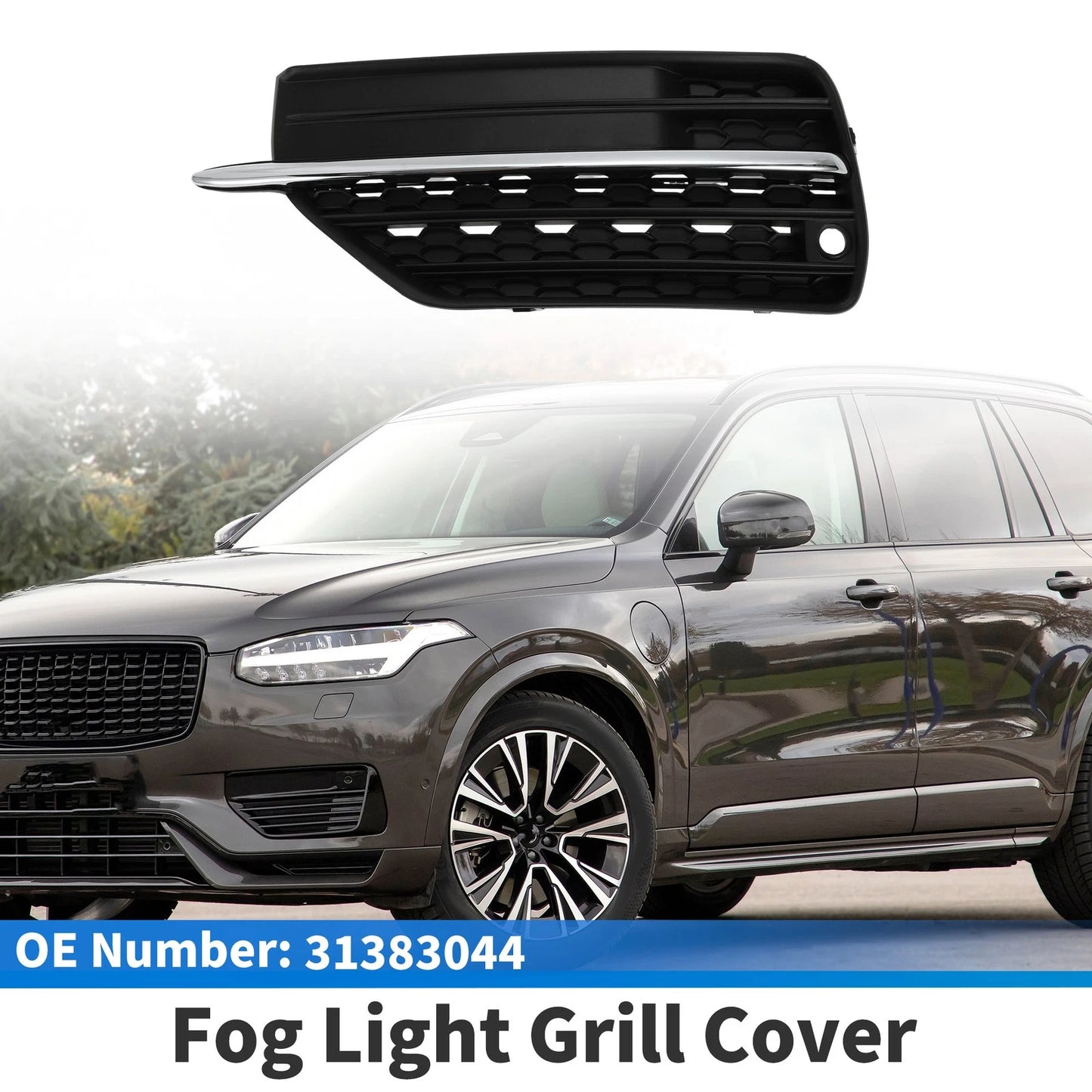 Front Bumper Fog Light Cover No. 31383044 for Volvo XC90 (2016–2023) Black Silver Tone