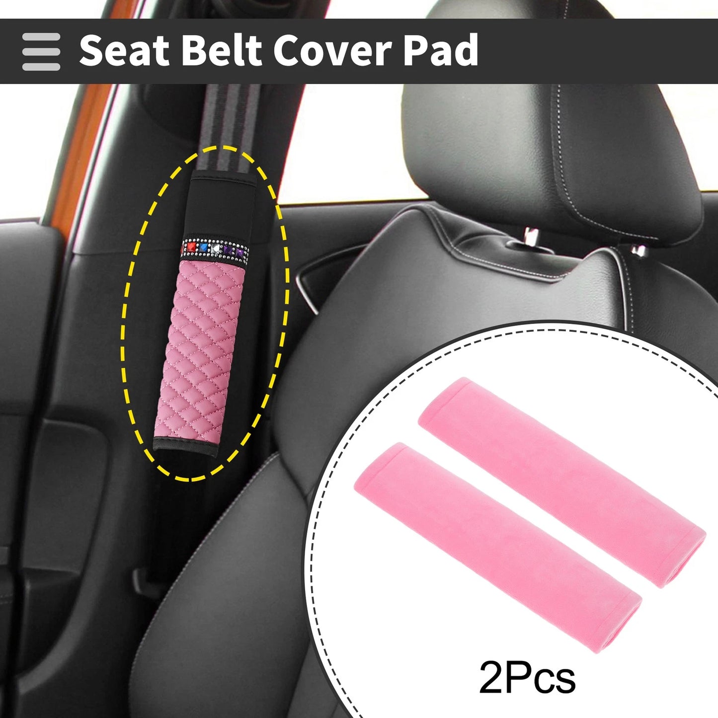 Set of 2 Pink Chenille Seat Belt Cover Pads for Universal Fit (25cm)