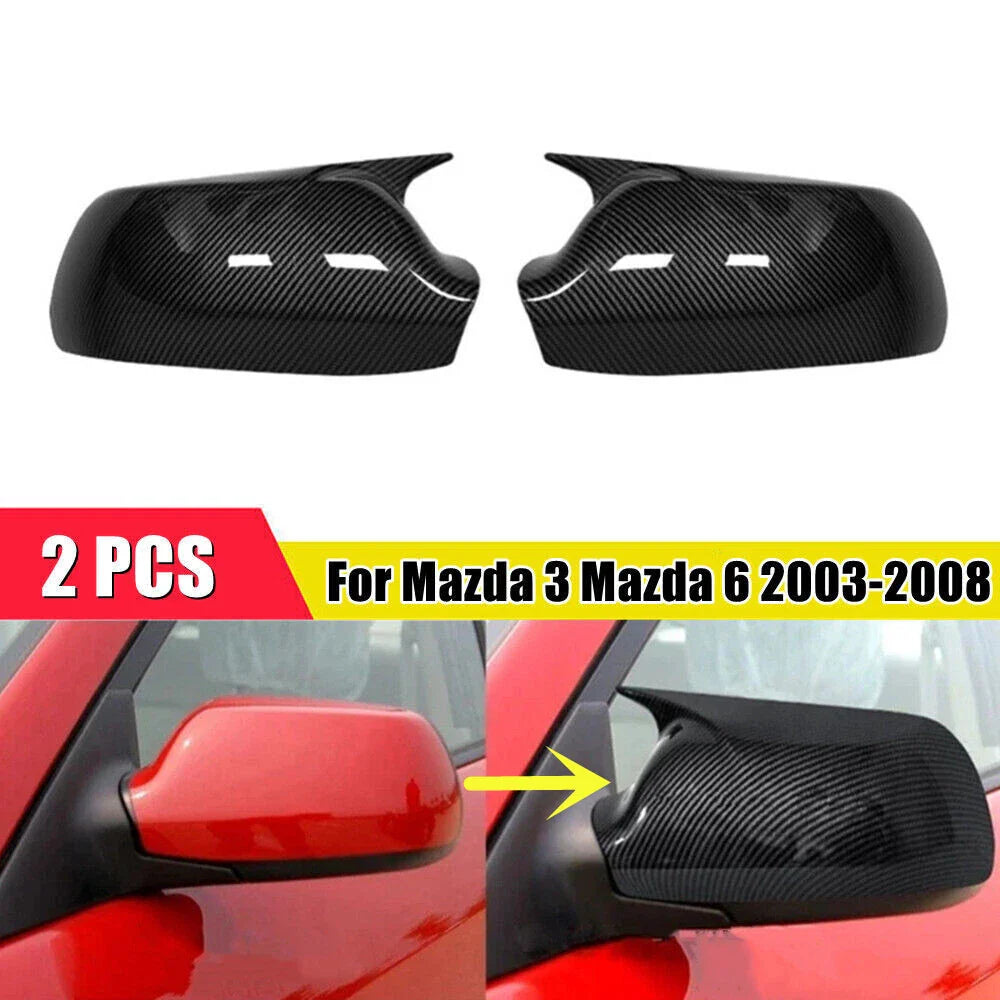 Carbon Fiber / 2 x / Side Mirror Horn Cover Cap Trim for Mazda 3 (2003–2008)