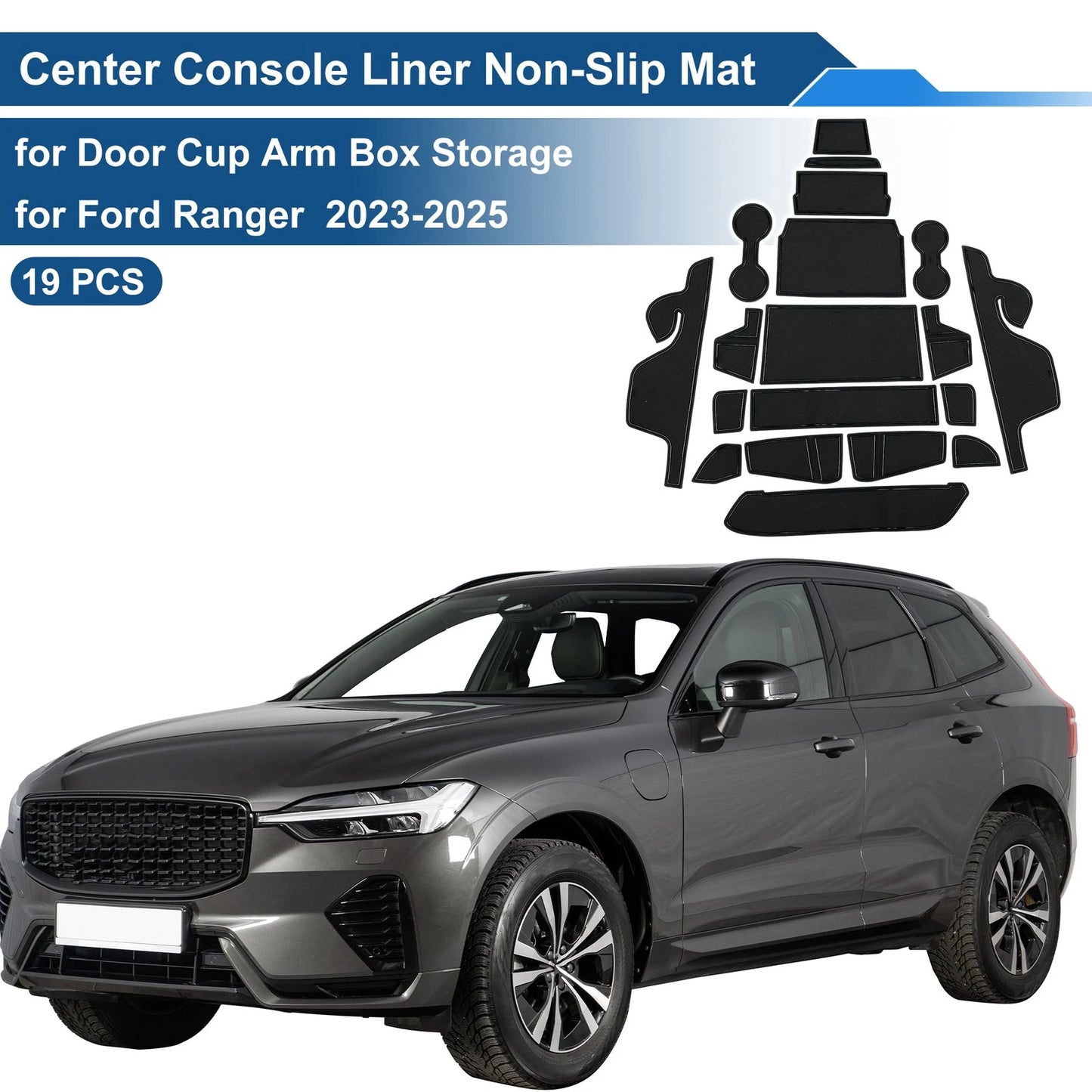 19 Pcs Non-Slip Mat for Ford Ranger (2023–2025) PVC Black