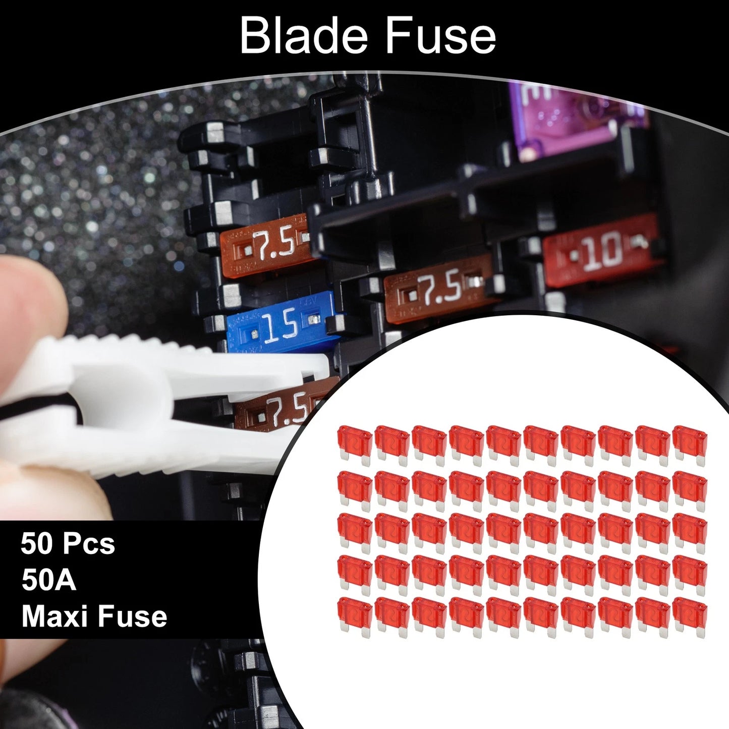 Set of 50 Maxi Fuse 50A Blade Fuses for Car Boat Truck RV Motorcycle
