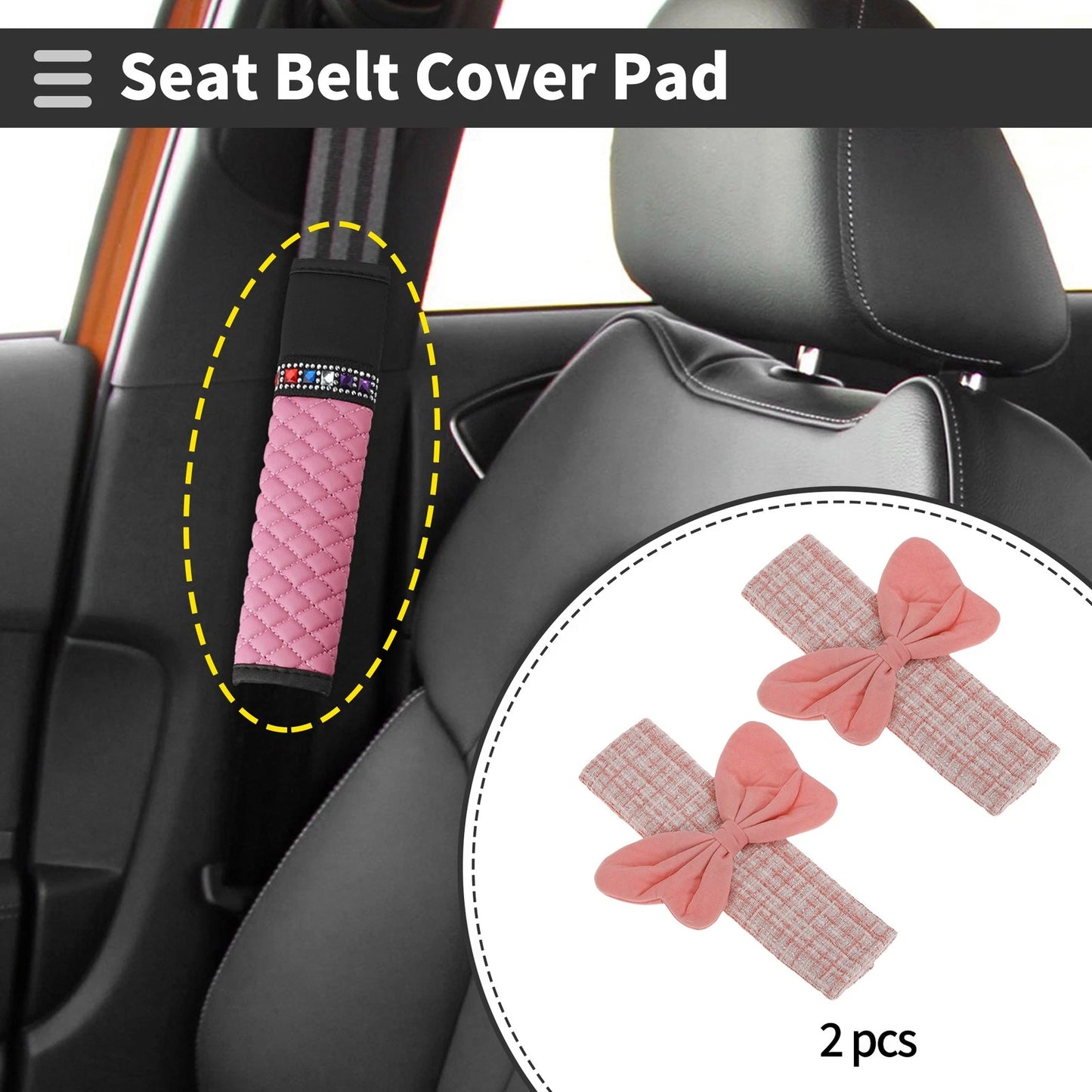 Set of 2 Pink Seat Belt Cover Pads for Universal Fit (23cm)