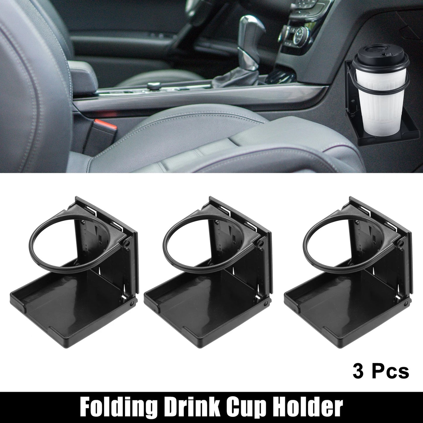 3pcs Black Folding Drink Cup Holder for Universal Car Boat Marine RV