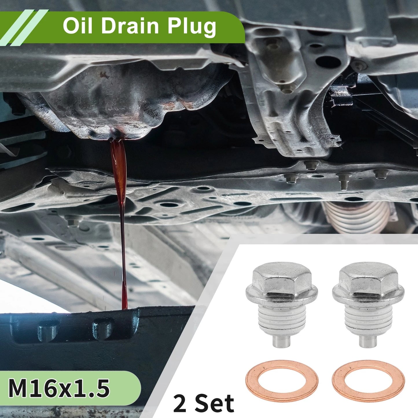 Set of 2 M16x1.5 Copper Oil Drain Plug with Gasket for Car