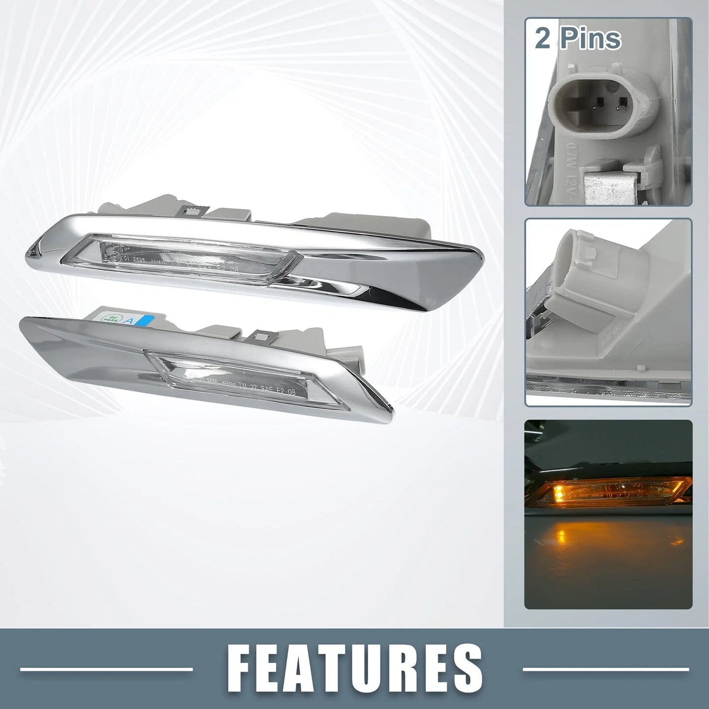 Side Marker Turn Signal Amber Lights for BMW 528i 535i 550i F10 Silver Tone