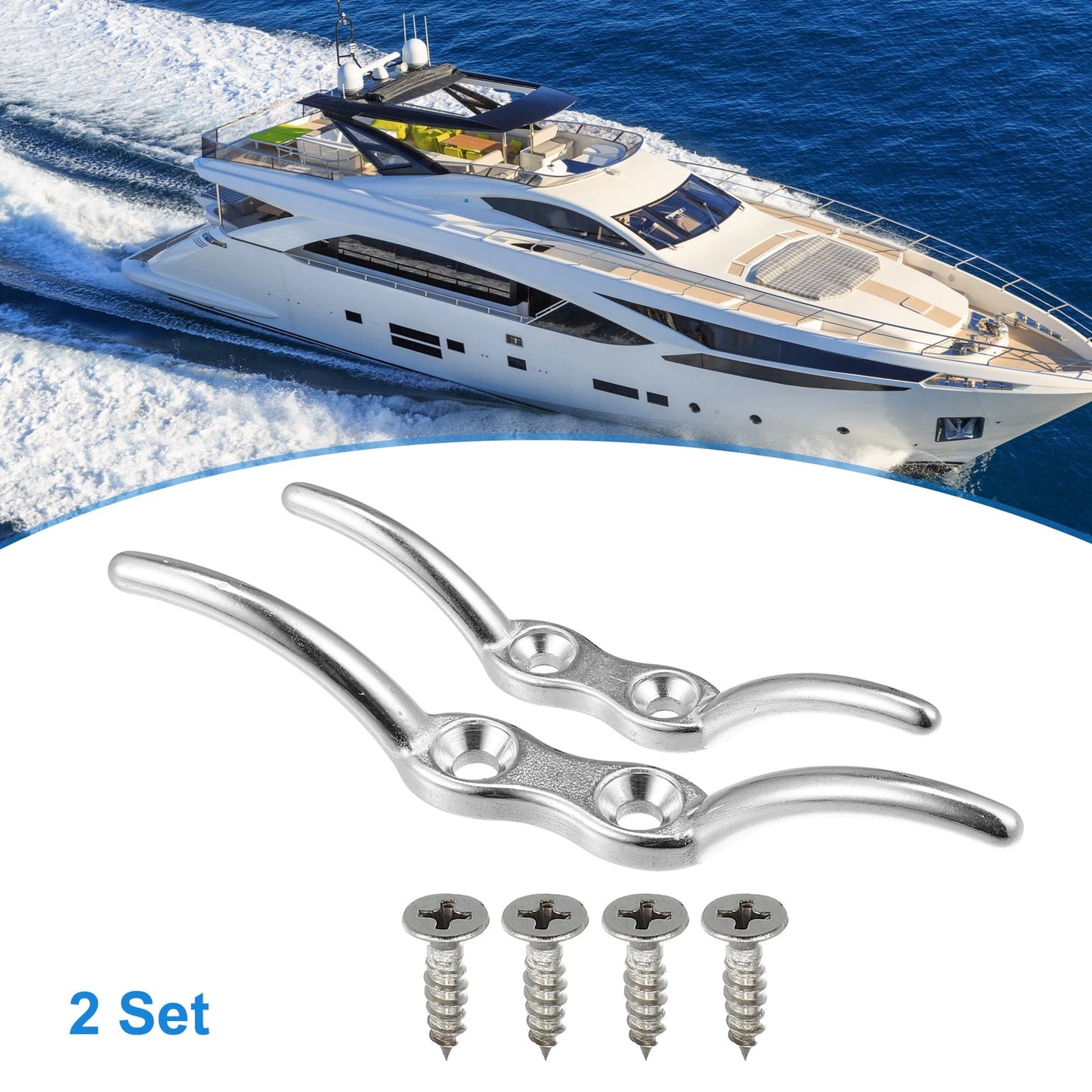 Set of 2 Stainless Steel Flagpole Cleat Hooks for Marine Ship