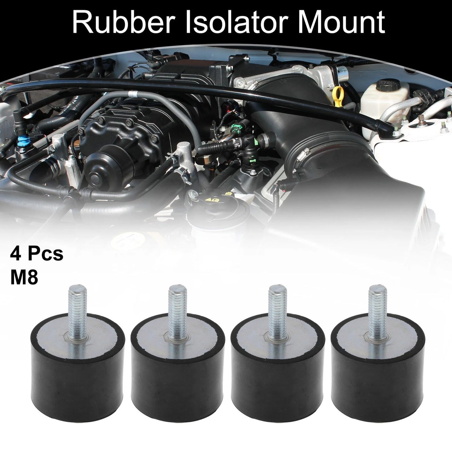 Set of 4 M8 Rubber Vibration Isolator Mounts for Shock Absorber (1.57"D)