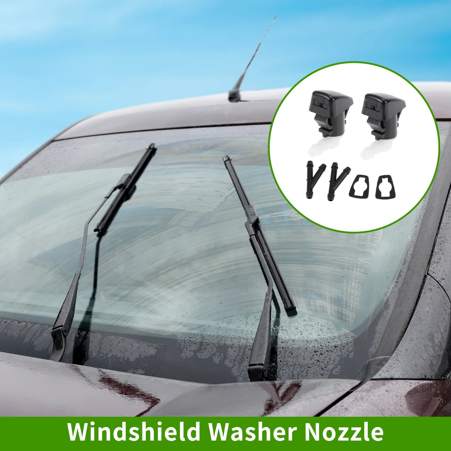 Windshield Washer Nozzle Set of 2 with Y Hose Connector for Ford Edge (2007–2011)