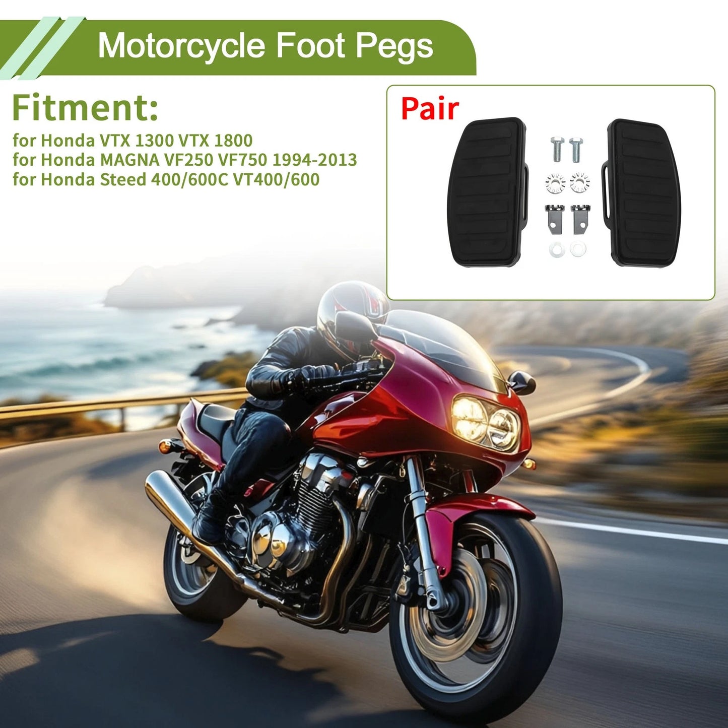 Foot Pegs for Honda VTX 1300 VTX 1800 (1 Pair) Metal Steel Rubber Black