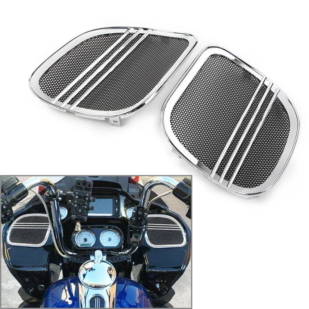 Tri-Line Speaker Grills Cover Trim for Harley Road Glide (2015–2022) Silver