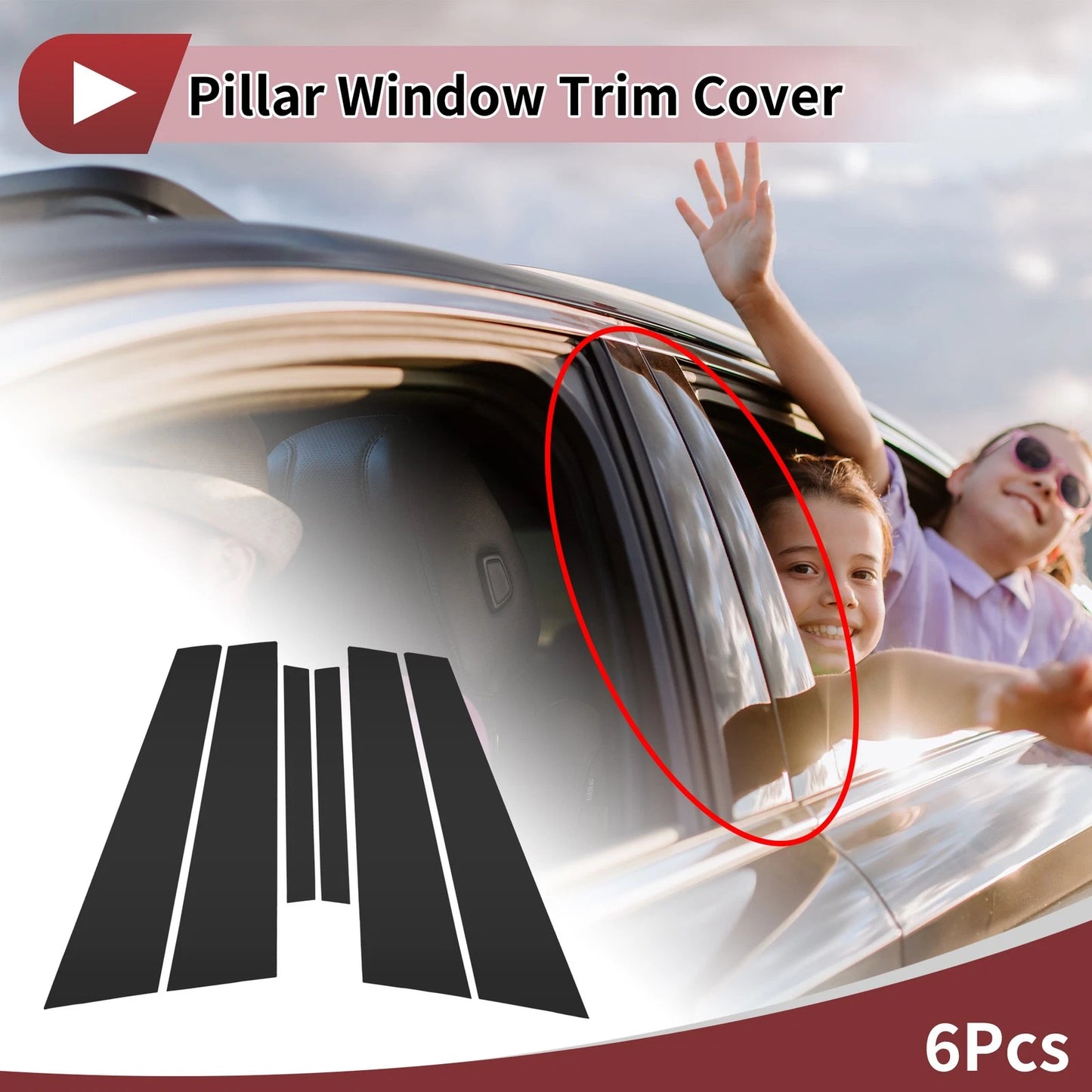 Set of 6 Door Pillar Window Trim for Jaguar XE (2016–2023) Black