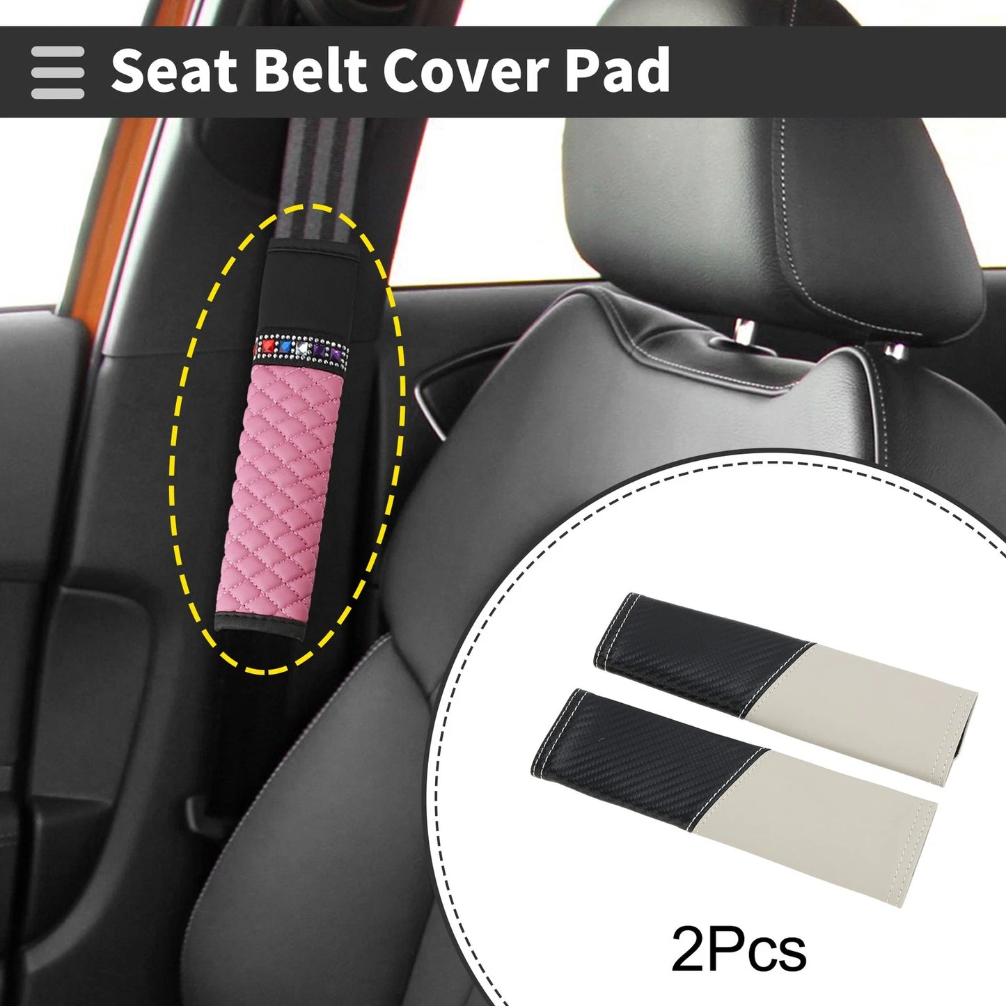 Set of 2 Beige Seat Belt Cover Pads for Universal Fit (22.5cm)