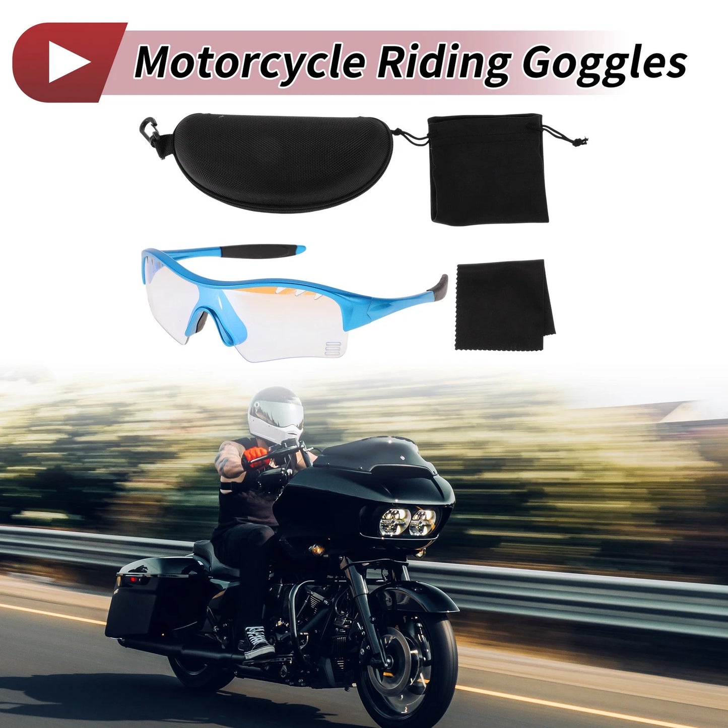 Motorcycle Riding Goggles for Motorcycle (Light Blue Lens, Blue Frame)