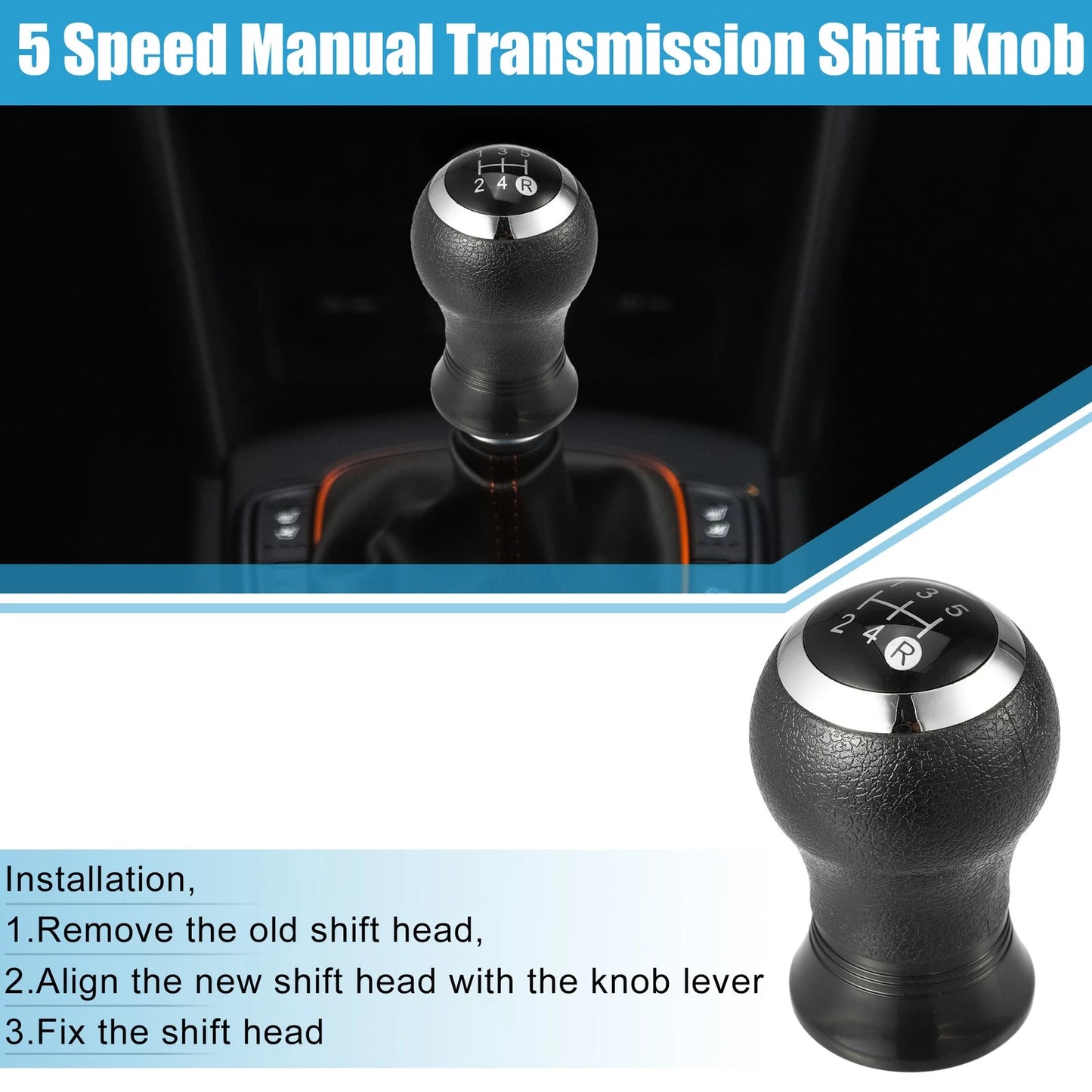 5 Speed Manual Transmission Shift Knob for Toyota Yaris (2005–2010) Black Plastic