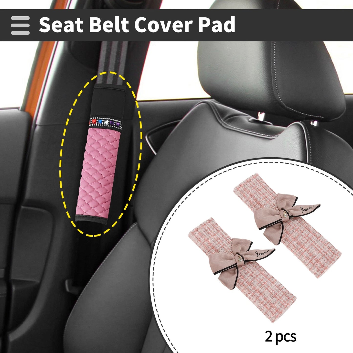 Set of 2 Deep Pink Seat Belt Cover Pads for Universal Fit (23.5cm)