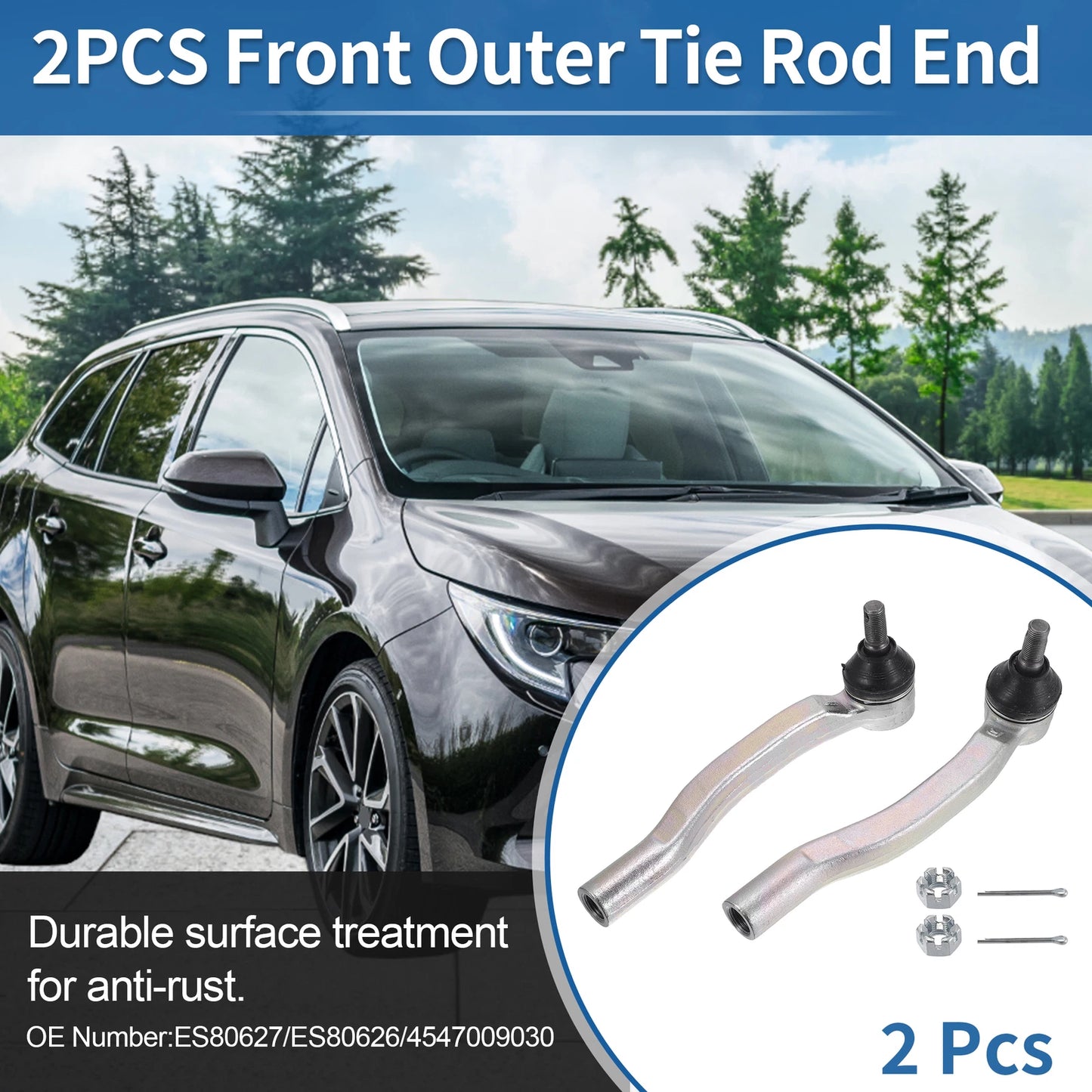 2X Front Outer Tie Rod End Links for Toyota Sienna (2003–2010) No. ES80627