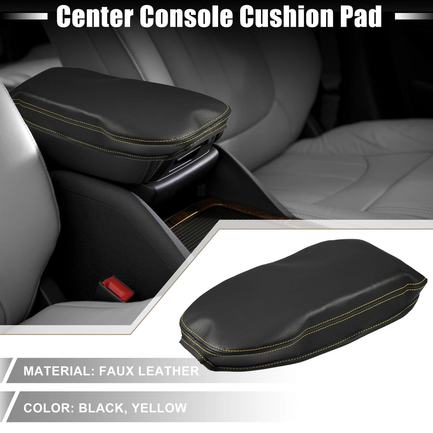 Center Console Armrest Cover for Toyota RAV4 (2019–2023) Black Yellow Stitches