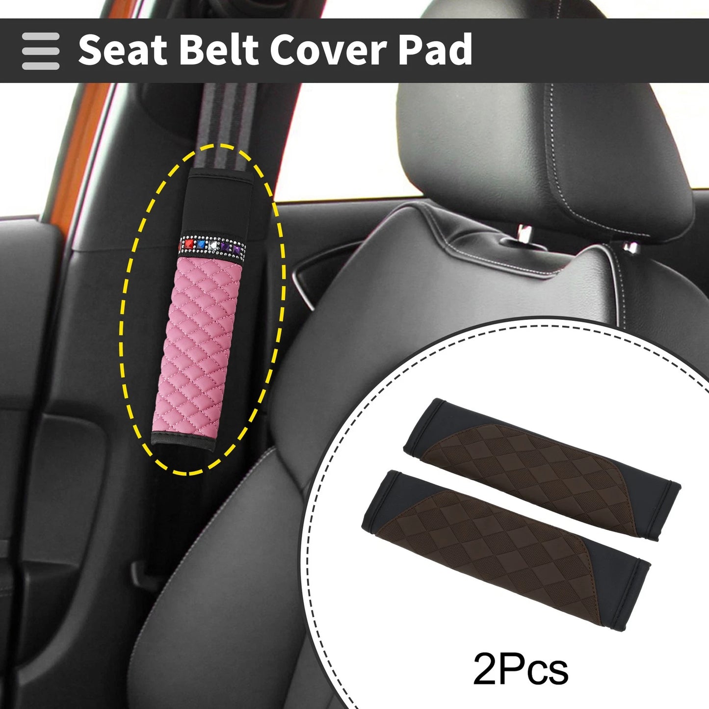 2X Faux Leather Seat Belt Cover Pad for Universal Fit (22.5cm)