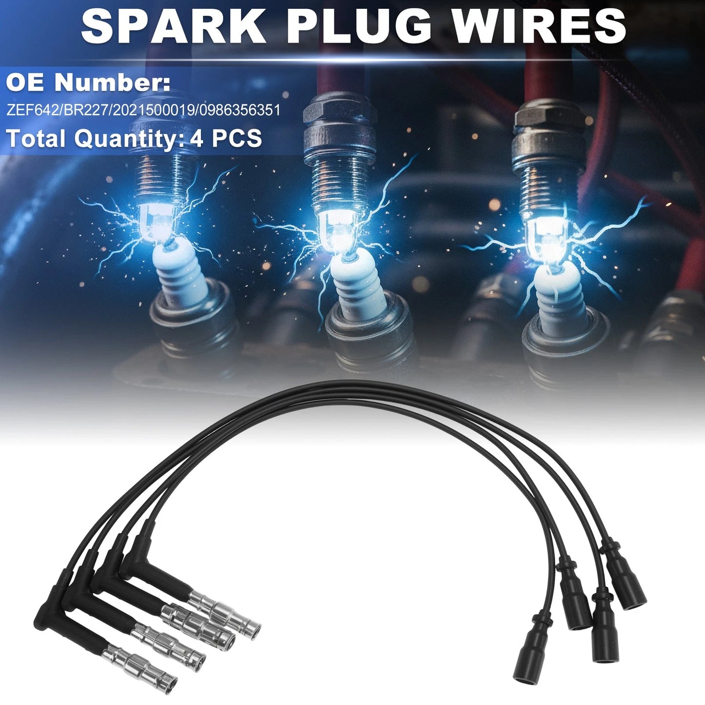 Set of 4 Spark Plug Wires for Mercedes-Benz 124 T-Model (S124) Replaces ZEF642