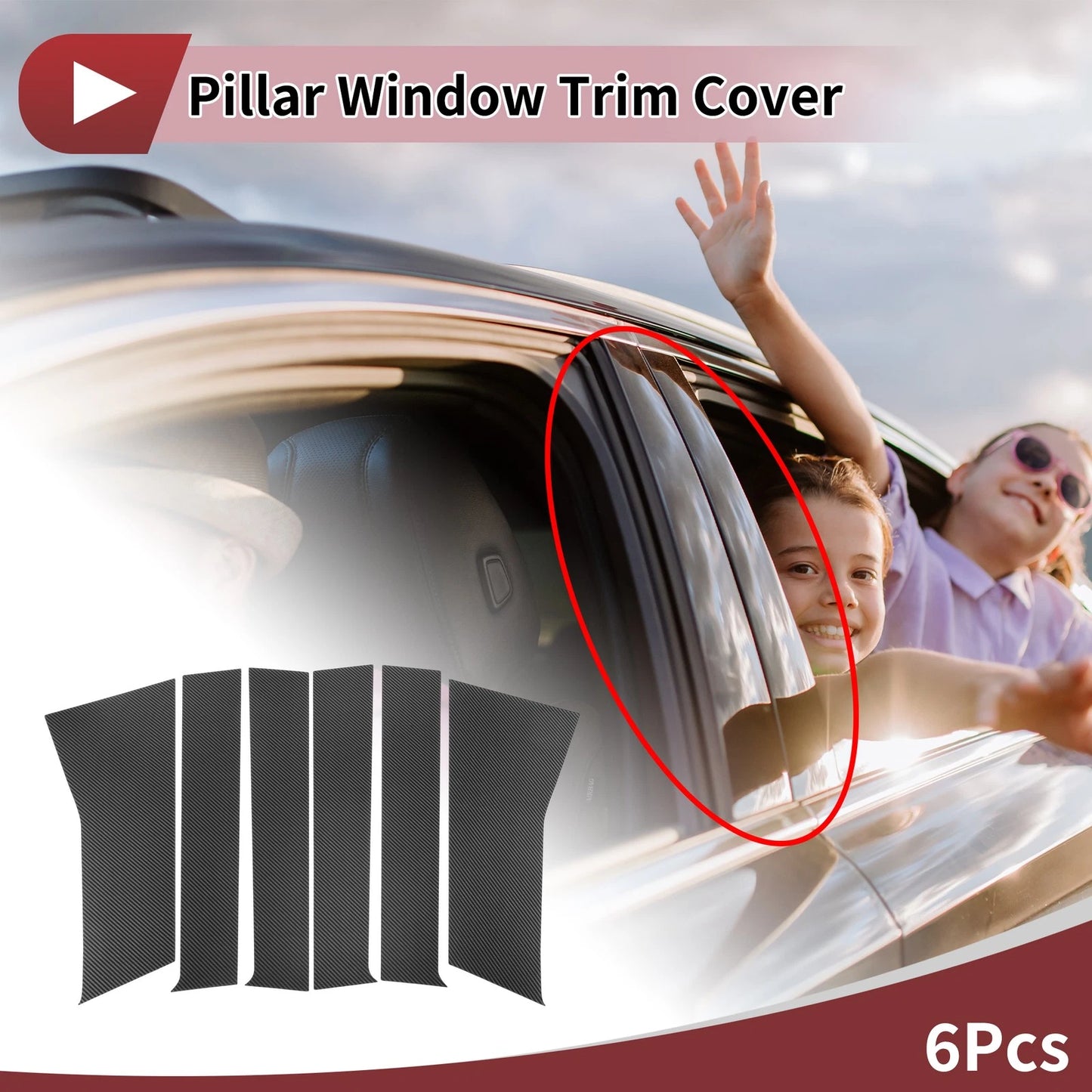 Set of 6 Car Door Pillar Window Trim for Toyota Veloz (2022–2025) Carbon Fiber