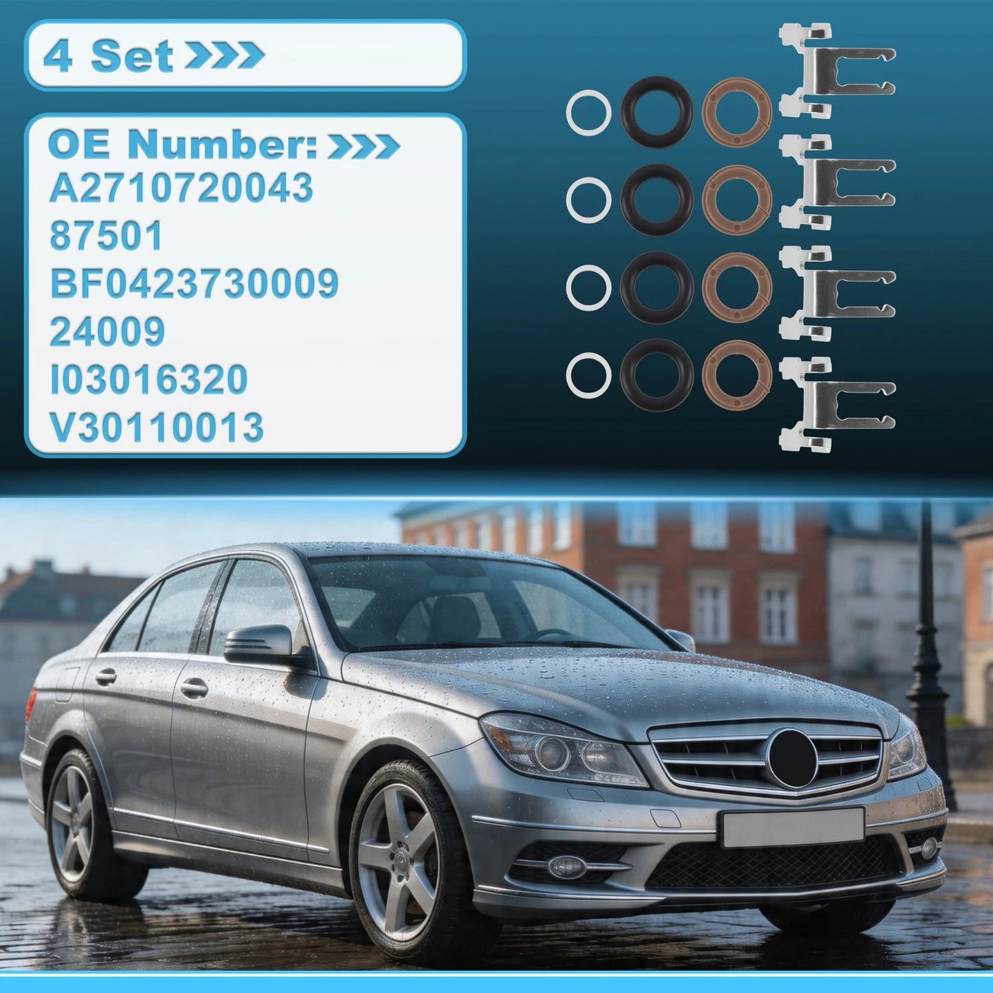Set of 4 O-Ring Rebuild Repair Kit A2710720043 for Mercedes-Benz W204 (2007–2014)