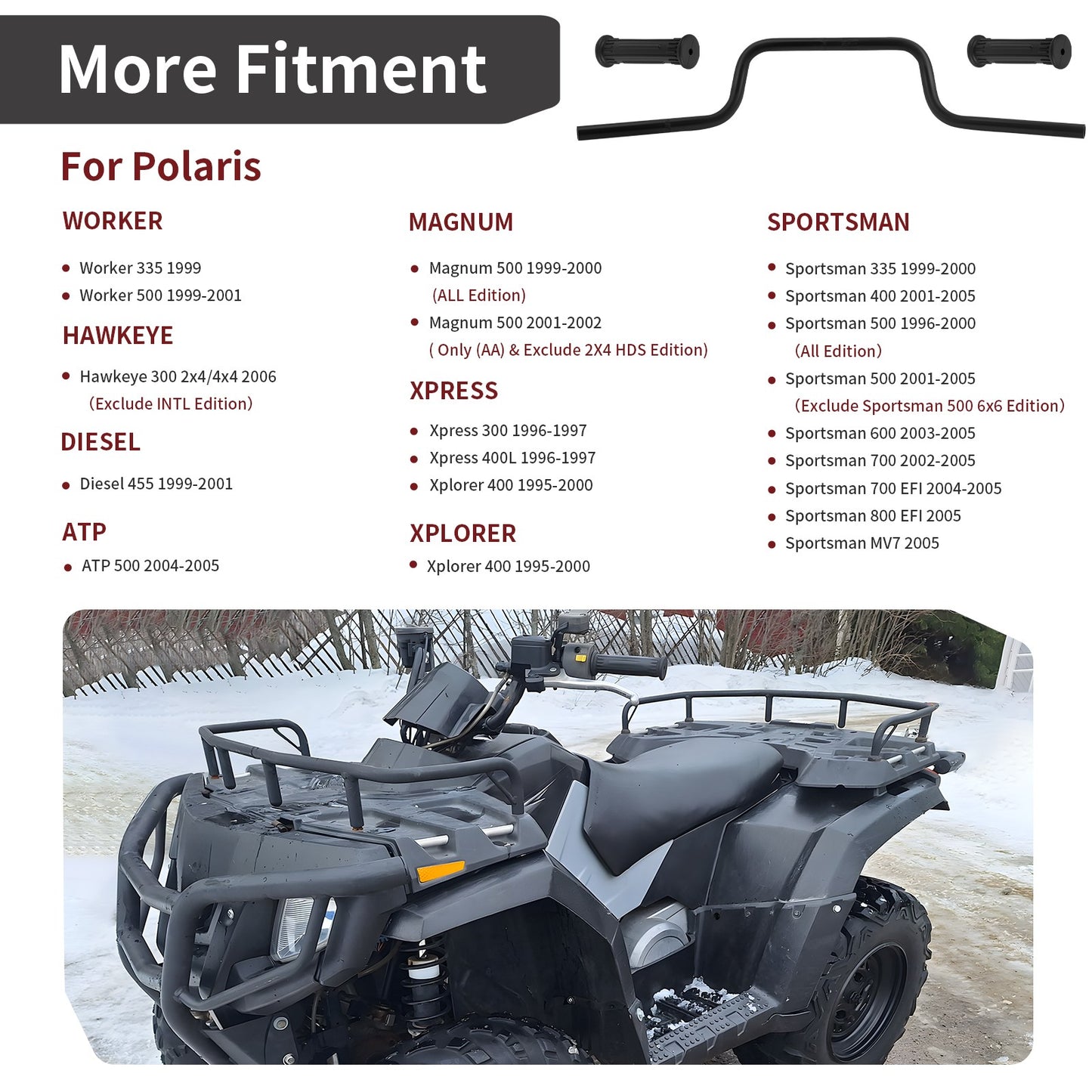 Heavy Duty Handlebar with Grips for Polaris Sportsman (2000–2014)