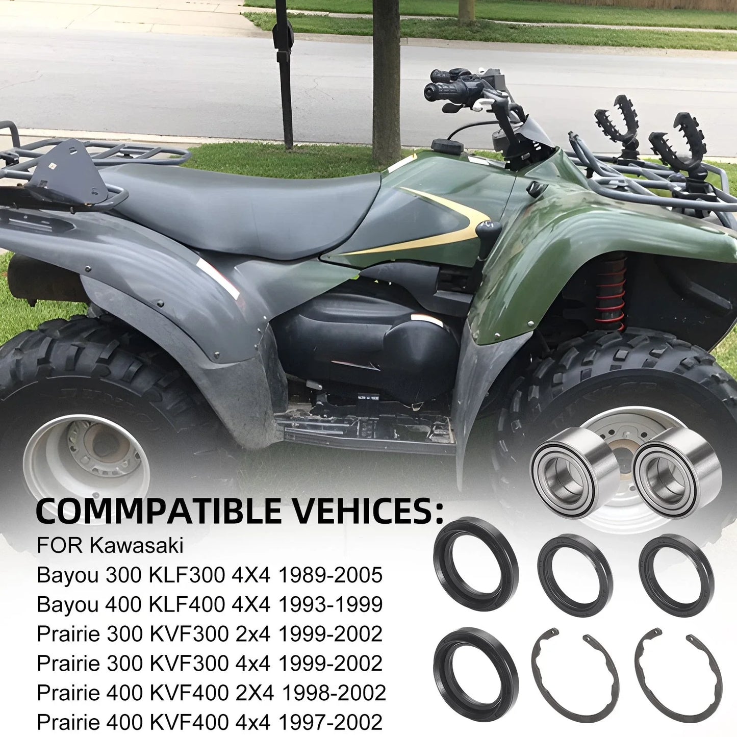 2Pcs Front Wheel Bearing & Seal Kit for Kawasaki Bayou 300/400 (1998–2008)